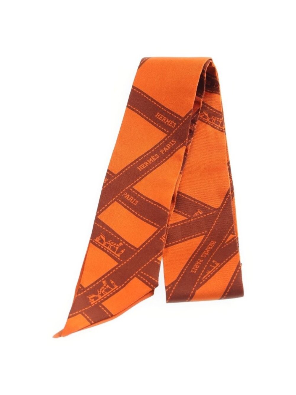 Hermes Twilly Ribbon Pattern Silk Scarf Orange